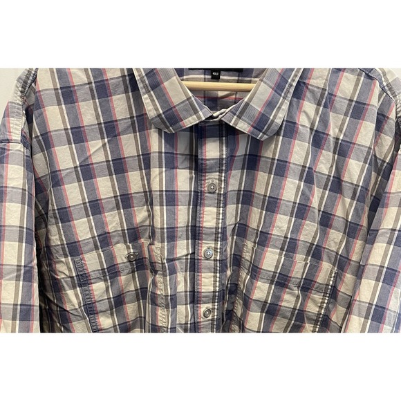 Synrgy Button Up Shirt Mens 4XLT Short Sleeve Blue Pink Plaid - Picture 2 of 10